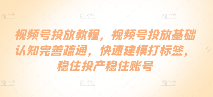 视频号投放教程，​视频号投放基础认知完善疏通，快速建模打标签，稳住投产稳住账号-网创学习网