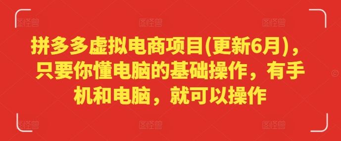 拼多多虚拟电商项目(更新6月)，只要你懂电脑的基础操作，有手机和电脑，就可以操作-网创学习网