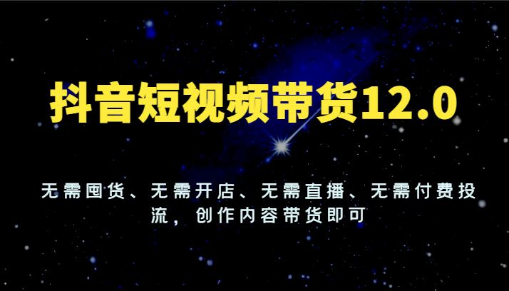 抖音短视频带货12.0，无需囤货、无需开店、无需直播、无需付费投流，创作内容带货即可-网创学习网