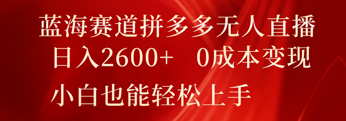 蓝海赛道拼多多无人直播，日入2600+，0成本变现，小白也能轻松上手-网创学习网