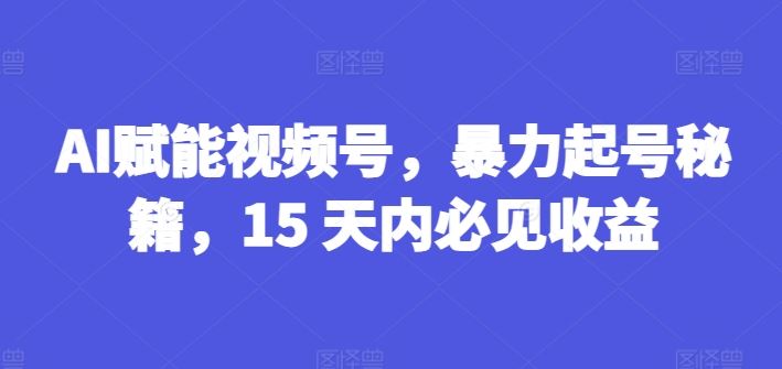 AI赋能视频号，暴力起号秘籍，15 天内必见收益【揭秘】-网创学习网