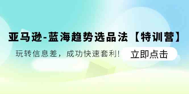 亚马逊蓝海趋势选品法【特训营】：玩转信息差，成功快速套利-网创学习网