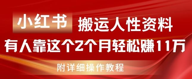 小红书搬运人性资料，有人靠这个2个月轻松赚11w，附教程【揭秘】-网创学习网