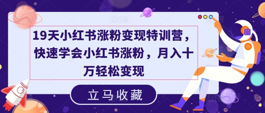 19天小红书涨粉变现特训营，快速学会小红书涨粉，月入十万轻松变现-网创学习网