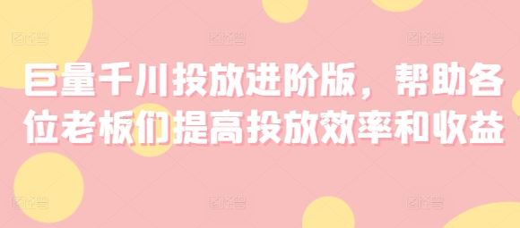 巨量千川投放进阶版，帮助各位老板们提高投放效率和收益-网创学习网