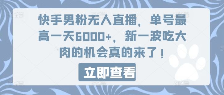 快手男粉无人直播，单号最高一天6000+，新一波吃大肉的机会真的来了-网创学习网