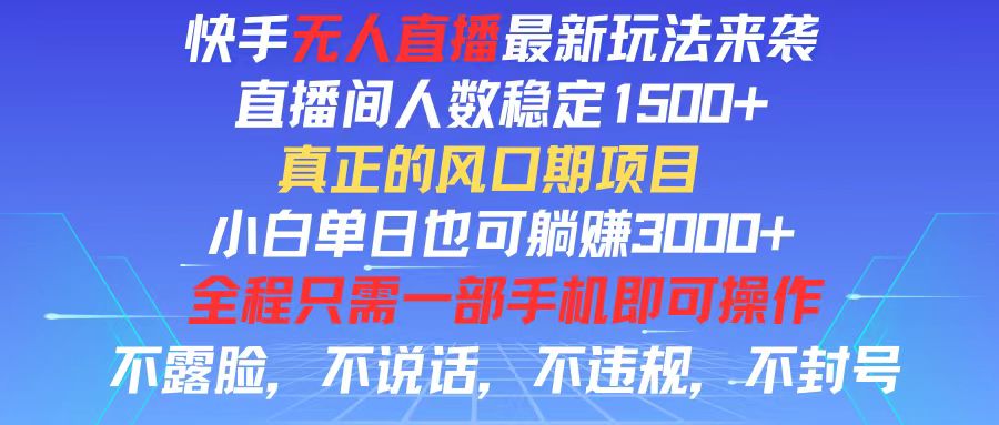 （11792期）快手无人直播全新玩法，直播间人数稳定1500+，小白单日也可躺赚3000+，…-网创学习网