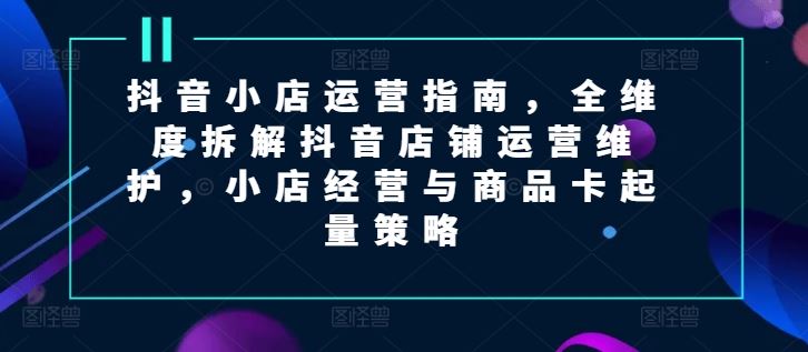 抖音小店运营指南，全维度拆解抖音店铺运营维护，小店经营与商品卡起量策略-网创学习网