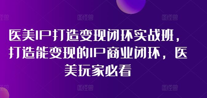 医美IP打造变现闭环实战班，打造能变现的IP商业闭环，医美玩家必看!-网创学习网