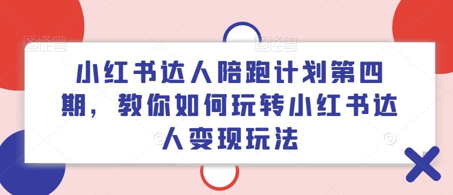 小红书达人陪跑计划第四期，教你如何玩转小红书达人变现玩法-网创学习网