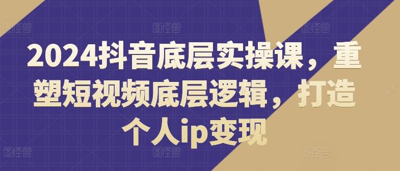 2024抖音底层实操课，​重塑短视频底层逻辑，打造个人ip变现-网创学习网