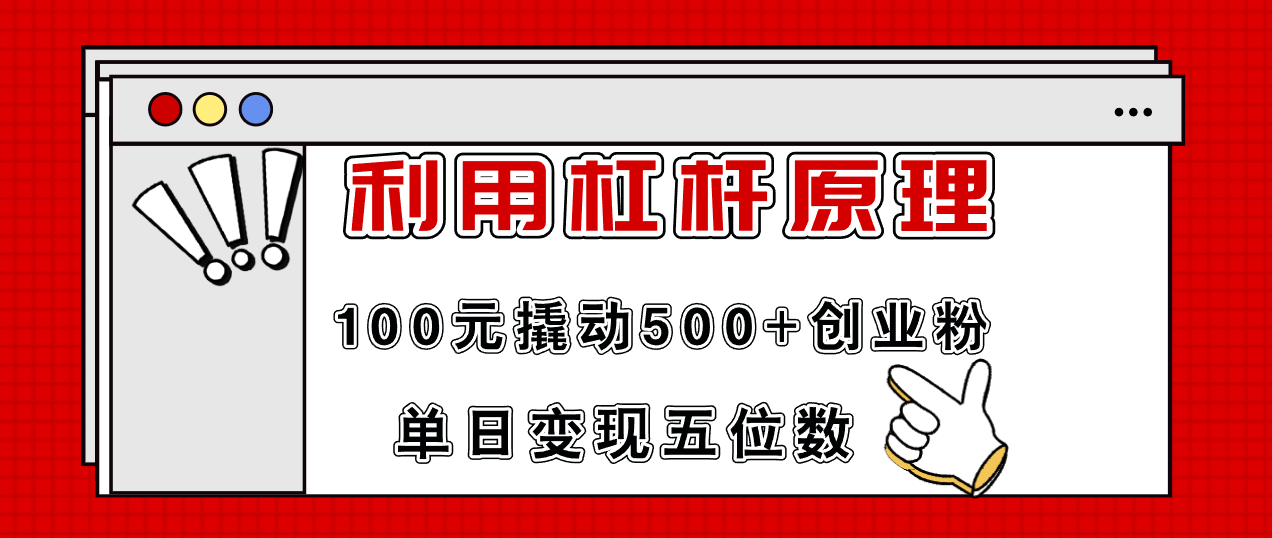 （11859期）利用杠杆100元撬动500+创业粉，单日变现5位数-网创学习网