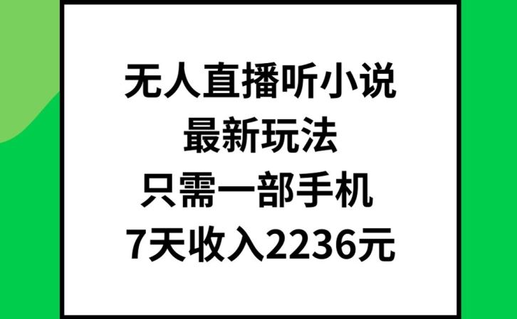 无人直播听小说最新玩法，只需一部手机，7天收入2236元【揭秘】-网创学习网