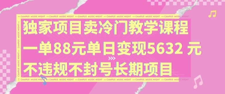 独家项目卖冷门教学课程一单88元单日变现5632元违规不封号长期项目【揭秘】-网创学习网