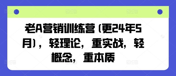 老A营销训练营(更24年7月)，轻理论，重实战，轻概念，重本质-网创学习网