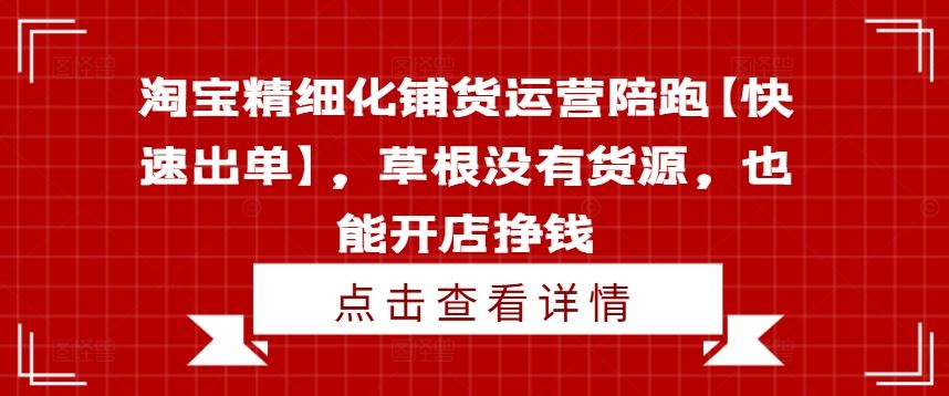 淘宝精细化铺货运营陪跑【快速出单】，草根没有货源，也能开店挣钱-网创学习网