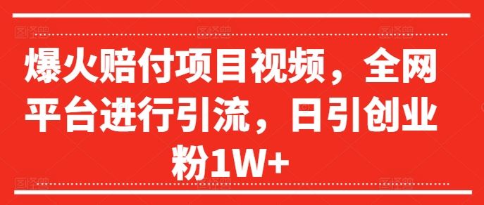 爆火赔付项目视频，全网平台进行引流，日引创业粉1W+【揭秘】-网创学习网