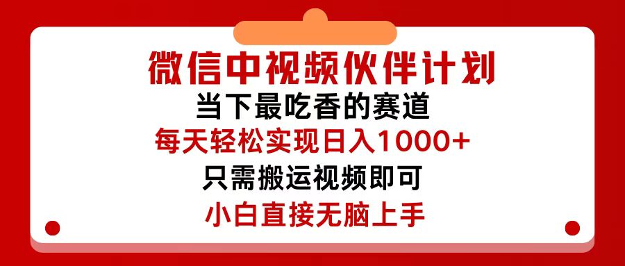 （12017期）微信中视频伙伴计划，仅靠搬运就能轻松实现日入500+，关键操作还简单，…-网创学习网