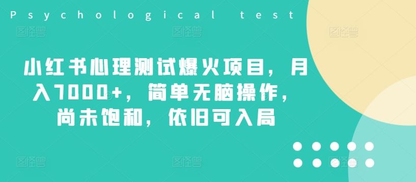 小红书心理测试爆火项目，月入7000+，简单无脑操作，尚未饱和，依旧可入局-网创学习网