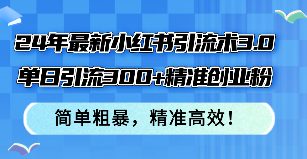 （12215期）24年最新小红书引流术3.0，单日引流300+精准创业粉，简单粗暴，精准高效！-网创学习网