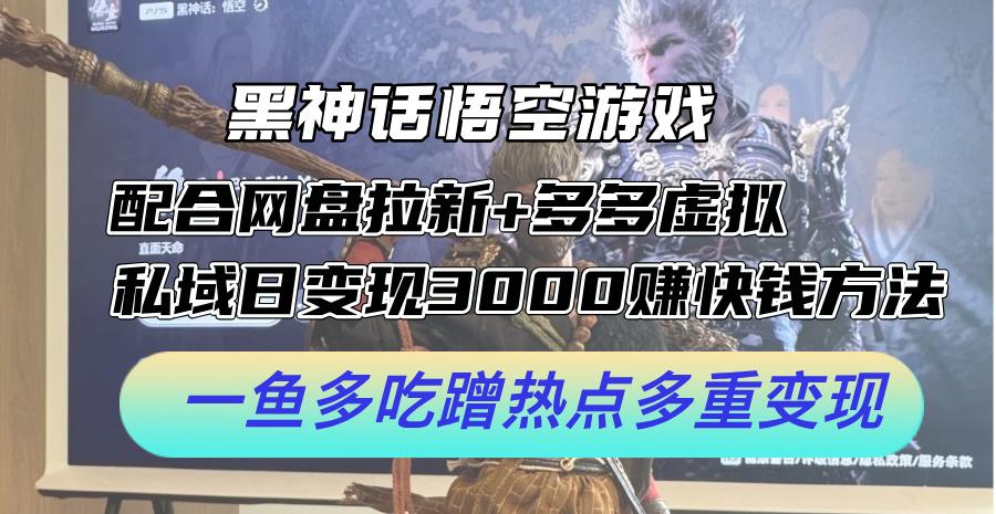 （12316期）黑神话悟空游戏配合网盘拉新+多多虚拟+私域日变现3000+赚快钱方法。…-网创学习网