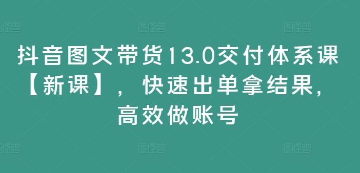 抖音图文带货13.0交付体系课【新课】，快速出单拿结果，高效做账号-网创学习网