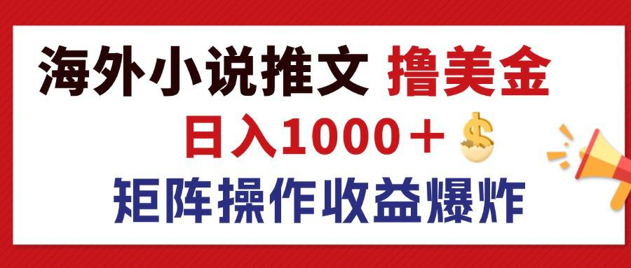 （12333期）最新海外小说推文撸美金，日入1000＋ 蓝海市场，矩阵放大收益爆炸-网创学习网