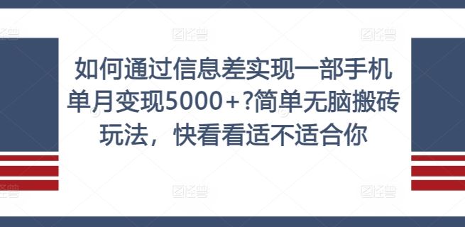 如何通过信息差实现一部手机单月变现5000+?简单无脑搬砖玩法，快看看适不适合你【揭秘】-网创学习网