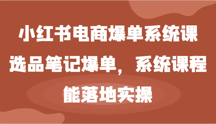 小红书电商爆单系统课-选品笔记爆单，系统课程，能落地实操-网创学习网