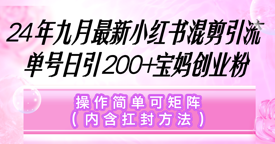 （12530期）小红书混剪引流，单号日引200+宝妈创业粉，操作简单可矩阵（内含扛封…-网创学习网