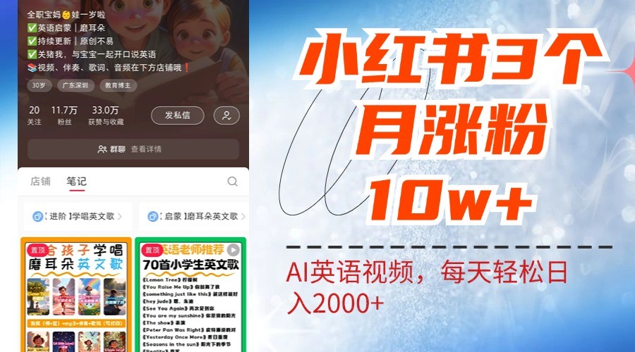 小红书三个月涨粉10W，AI英语视频0成本制作，每天轻松日入2000+-网创学习网