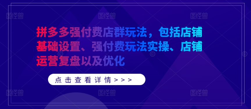 拼多多强付费店群玩法，包括店铺基础设置、强付费玩法实操、店铺运营复盘以及优化-网创学习网