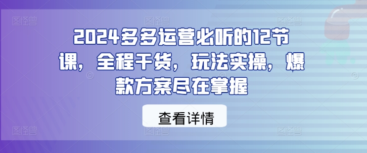 2024多多运营必听的12节课，全程干货，玩法实操，爆款方案尽在掌握-网创学习网