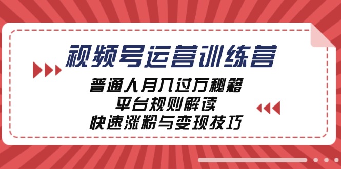 视频号运营训练营：普通人月入过万秘籍，平台规则解读，快速涨粉与变现-网创学习网