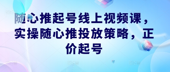 随心推起号线上视频课，实操随心推投放策略，正价起号-网创学习网